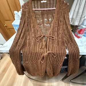 Plus Size Brown Knit Women's Cardigan